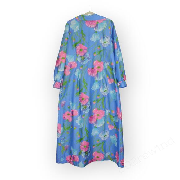 L/XL Vintage Channel1 by BillSims HouseDress DressingGown Poly Floral Aloha 70s - Picture 5 of 11